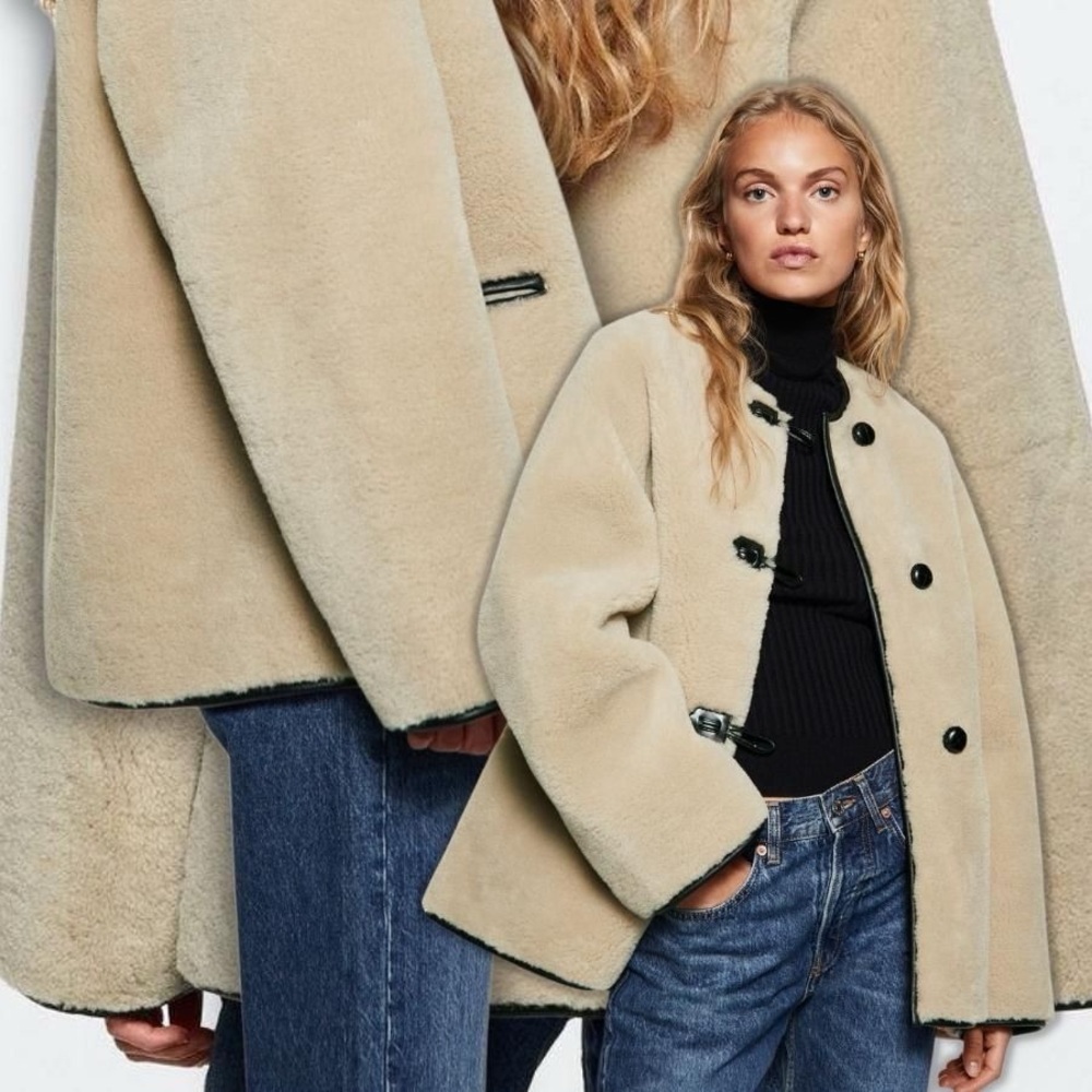 Mango Faux Fur Jacket with Toggles